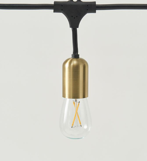 Commercial grade, outdoor solar edison suspended led string light with golden base for patio and garden