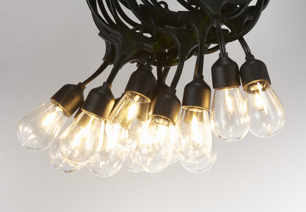 Commercial grade, outdoor led string light with suspended sockets for garden and patio light