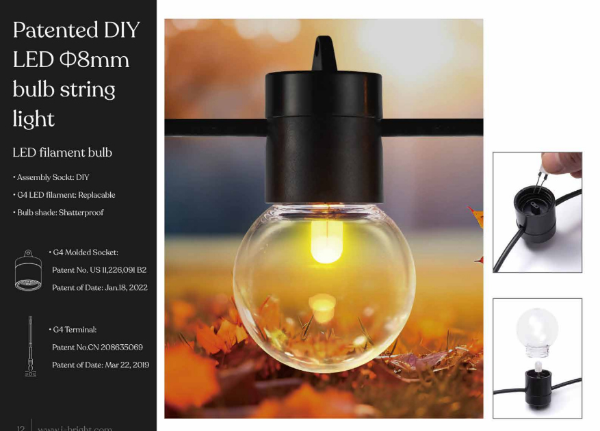 Commercial grade, outdoor edison led string light with golden base