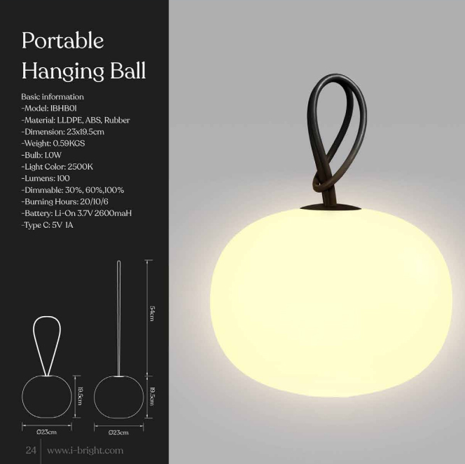 Outdoor led, solar pendant light with 20cm plastic ball for hanging on trees and patio
