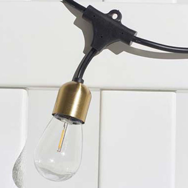 Commercial grade, outdoor led string light with golden base